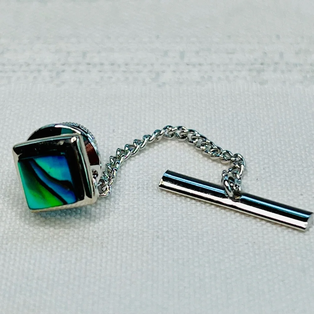 Tie Tack New Zealand Paua Shell Rhodium Plated IOB VTG Like New💥SALE💥‎